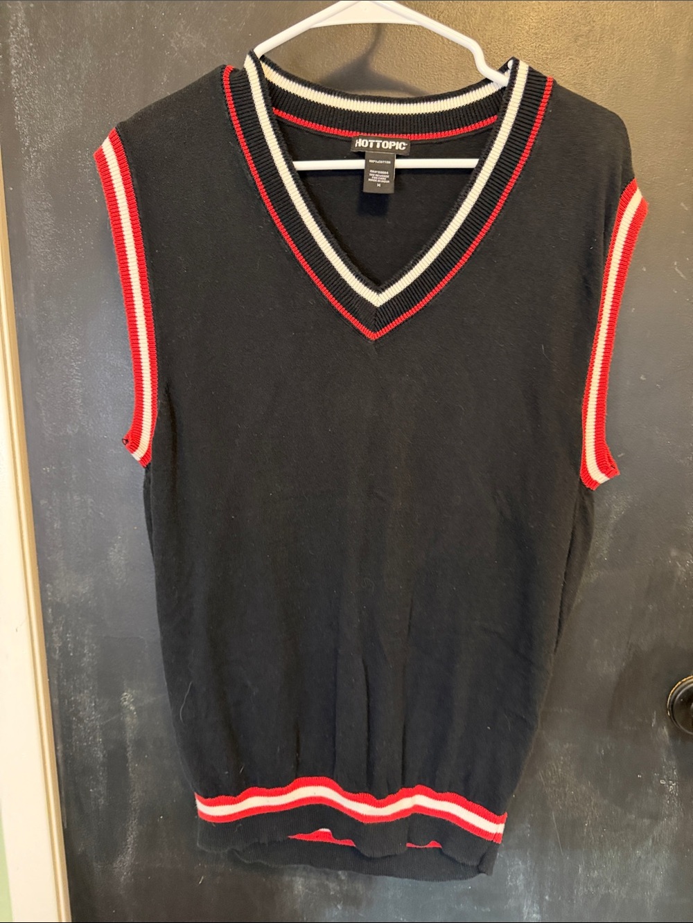 Hot Topic Black Red White Contrast Varsity Knit Sweater Vest M